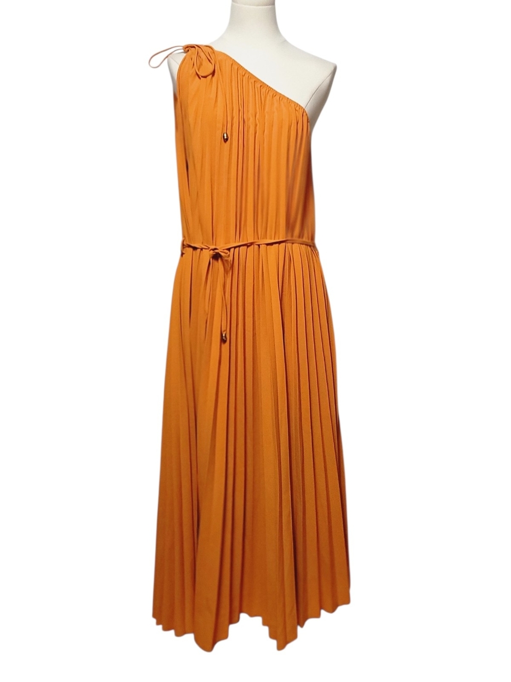 BTFBM - XL Orange One-Shoulder Pleated Midi Dress - Picture 4 of 7